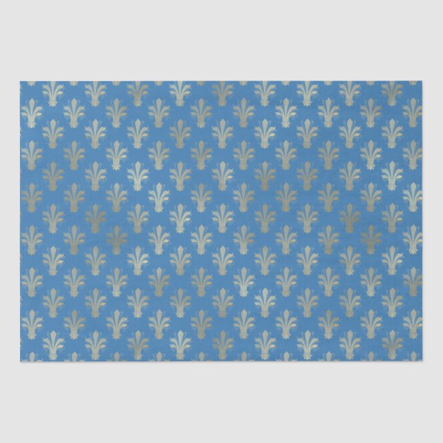 Papier Mousseline Lux Gold Fleur de Lis et French Blue (Recto)