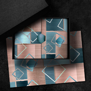 Papier Mousseline Luxe Abstrait   Blush Rose Gold et Turquoise Géomé