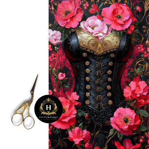 Papier Mousseline Luxe Black Gold Corset Red Floral Decoupage