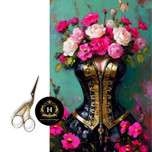 Papier Mousseline Luxe Black Gold Corset Rose Floral Découpage