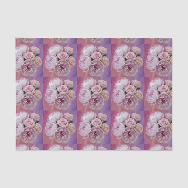 Papier Mousseline Luxe Opalescent Peonies Roses papier de tissus (Recto)