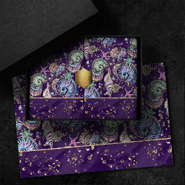 Papier Mousseline Luxe violet sous-marine | Dark Pastel Gold Sea Lif