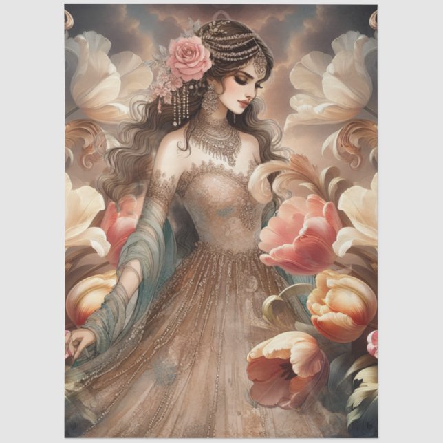 Papier Mousseline Luxueuse Beauté Ethérée & Flore De Style Baroque (Recto)