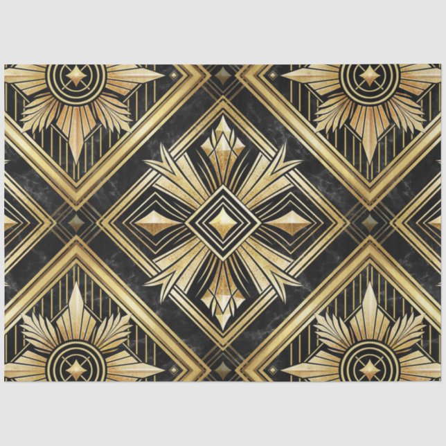 Papier Mousseline Luxueux Golden Geometry années 1920 Dimond Art Dec (Recto)