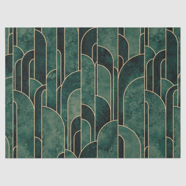 Papier Mousseline Luxueux Motif Art déco Vert et Or (Recto)