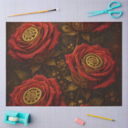 Papier Mousseline Luxury Steampunk Roses Romantic Gold Gears