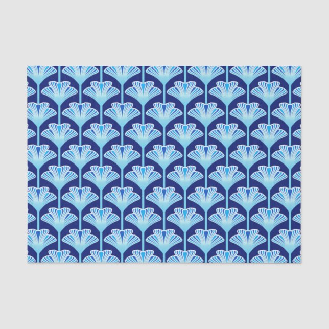 Papier Mousseline Lys Art Déco, Bleu Cobalt, Aqua et Blanc (Recto)