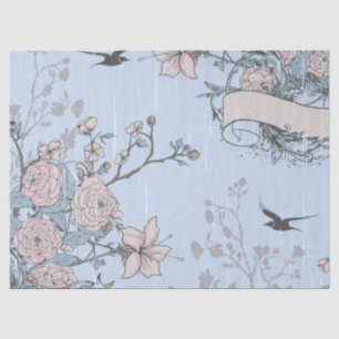 Papier Mousseline Lys rose asiatique et Roses en bleu