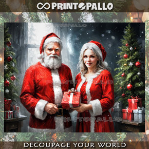 Papier Mousseline M. et Mme Claus offrant des cadeaux