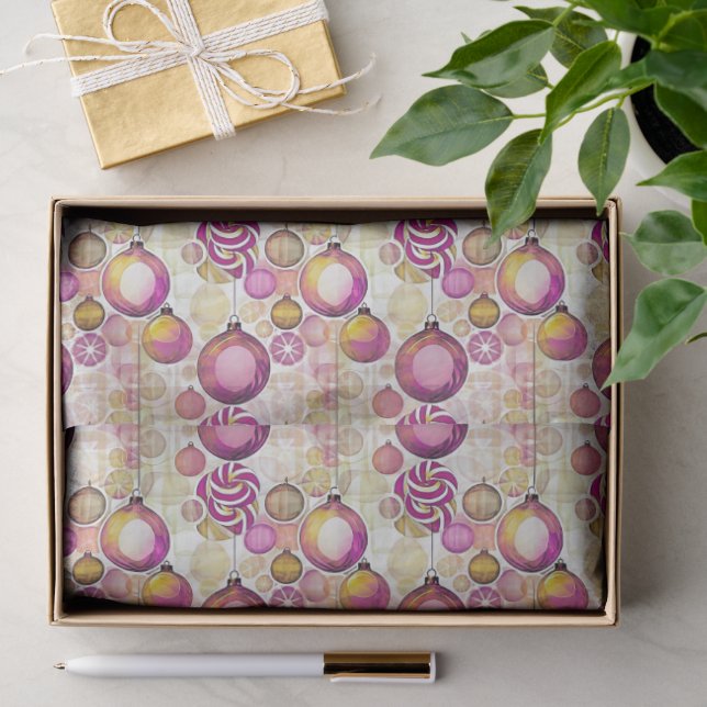 Papier Mousseline Magenta Gold Christmas Pattern#6 ID1009 (Cadeau)
