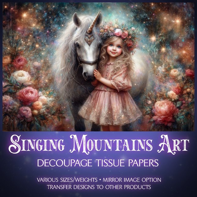Papier Mousseline Magical Friendship Unicorn and Girl Decoupage (Créateur téléchargé)