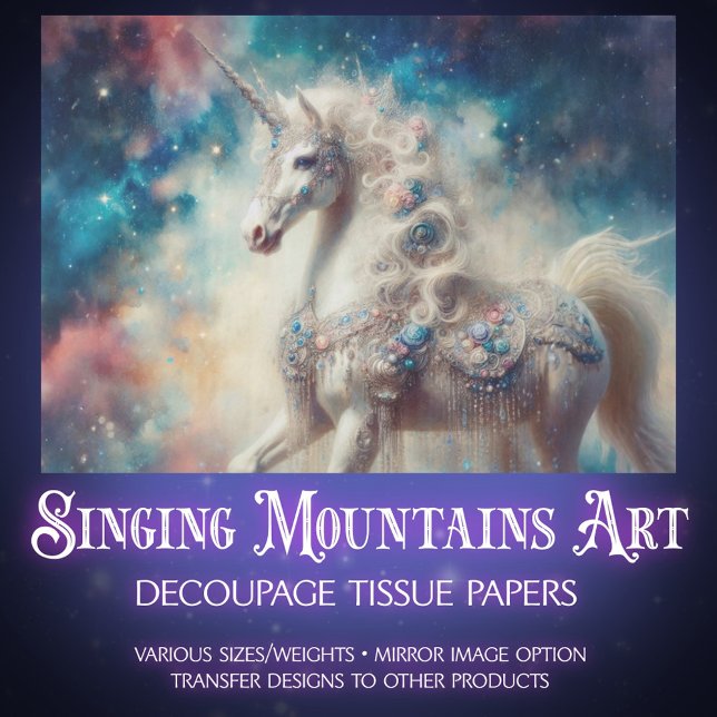 Papier Mousseline Magical Unicorn Galaxy Fantasy Art Decoupage  (Créateur téléchargé)
