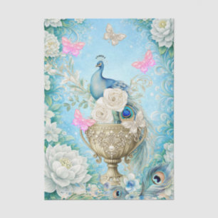 Papier Mousseline Magnifique Découpage de Paon Floral Pastel