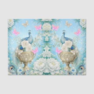 Papier Mousseline Magnifique Découpage de Paon Floral Pastel