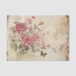 Papier Mousseline Magnifiques roses roses en spray sur parchemin vin