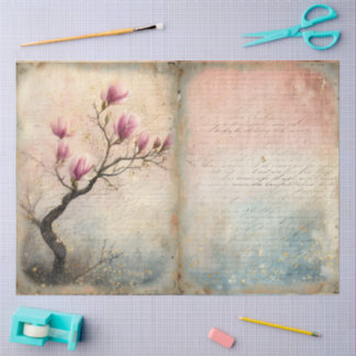 Papier Mousseline Magnolia de printemps en fleurs à l'aquarelle
