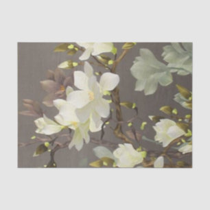 Papier Mousseline magnolia florale de broderie ene ivoire beige