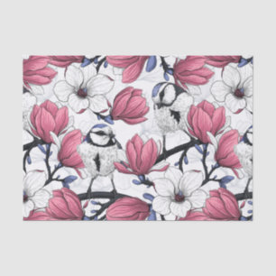 Papier Mousseline Magnolia rose et métis bleu
