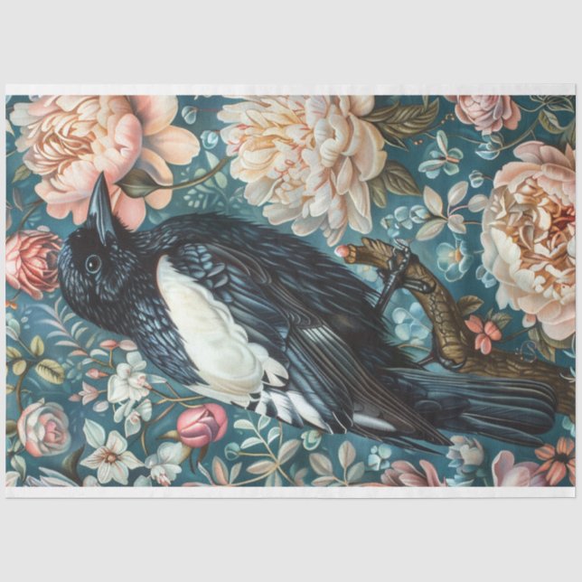 Papier Mousseline Magpie Vintage Floral Arrière - plan Decoupage (Recto)