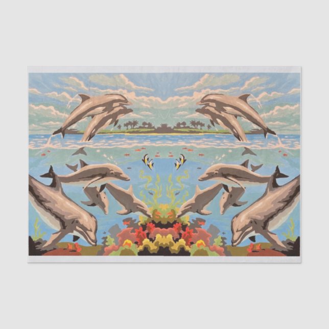 Papier Mousseline Main Painted by Number | Dolphins | (Recto)