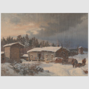 Papier Mousseline Maison agricole Hame Finlande paysage d'hiver Déco