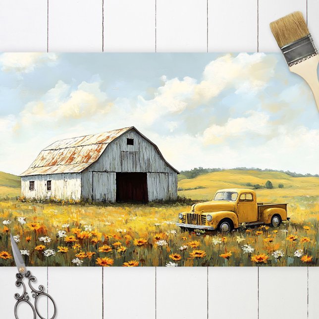 Papier Mousseline Maison blanche Antique Camion Jaune Découpage (Créateur téléchargé)