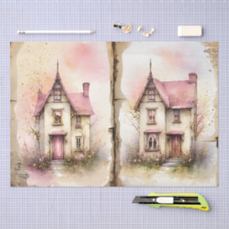 Papier Mousseline Maison de campagne printanière Cottagecore en fleu