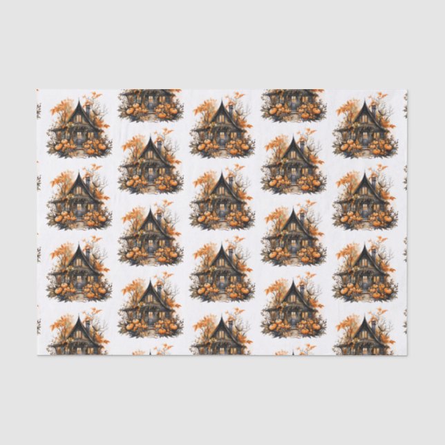 Papier Mousseline Maison hantée avec Motif Citrouille d'Halloween (Recto)