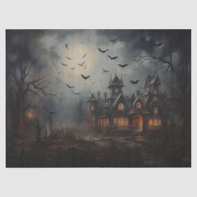 Papier Mousseline Maison hantée d'Halloween éffrayant pour découpage (Recto)