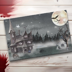 Papier Mousseline Maison hantée Halloween Aquarelle