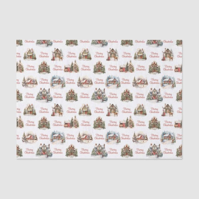 Papier Mousseline Maisons Joyeux Motif de Noël (Recto)
