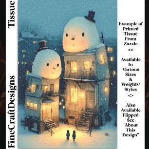 Papier Mousseline Maisons surmontées d'un bonhomme de neige fantaisi