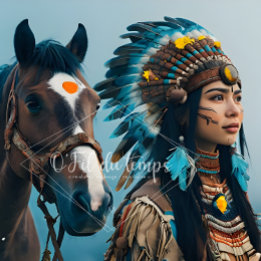 Papier Mousseline Majestic Horse And Young Native Woman