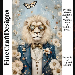 Papier Mousseline Majestueux Lion Steampunk au Chapeau K2 Découpage