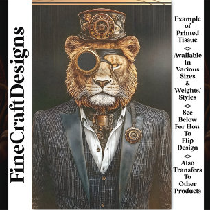 Papier Mousseline Majestueux Lion Steampunk En Costume Découpage AC1
