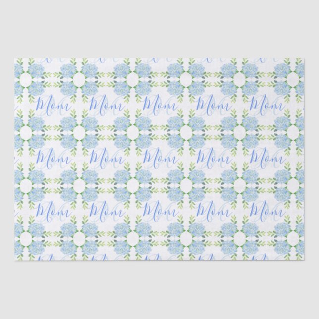 Papier Mousseline Maman Blue Hydrangea Floral Fête des Mères (Recto)