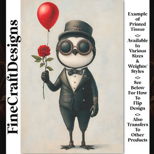 Papier Mousseline Manchot Steampunk, Rose Rouge, AJ1 Découpage Ballo