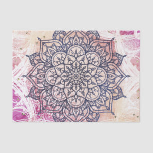 Papier Mousseline Mandala aérien joyeux rose violet jaune bleu et or