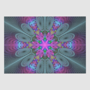 Papier Mousseline Mandala coloré art spirituel fractal avec rose