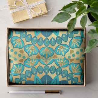 Papier Mousseline Mandala Fleur Or Bleu