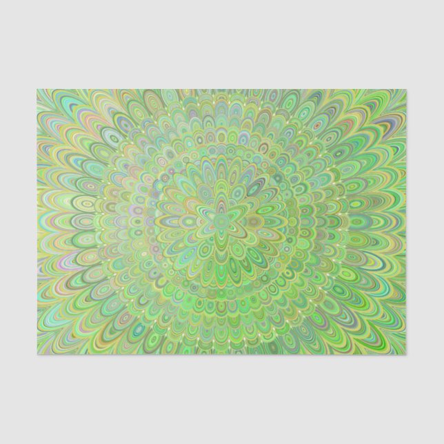 Papier Mousseline Mandala floral vert de plume (Recto)