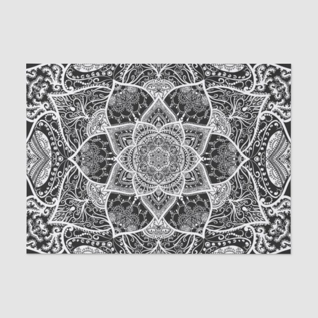 Papier Mousseline Mandala noir et blanc - Loergann dans Raven (Recto)