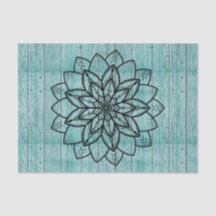 Mandala sur le bois bleu vieilli