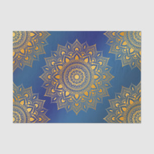 Papier Mousseline Mandalas en or sur Découpage bleu