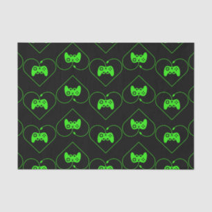 Papier Mousseline Manette de jeu vidéo verte motif de cœur