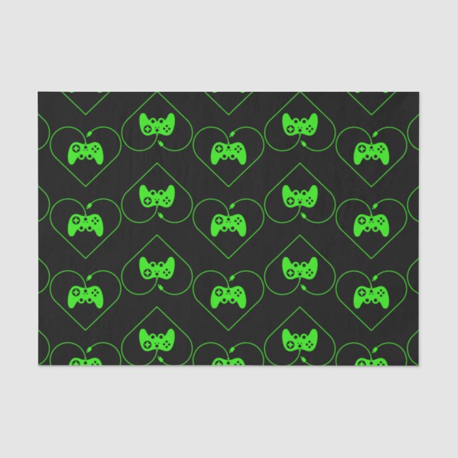 Papier Mousseline Manette de jeu vidéo verte motif de cœur (Recto)