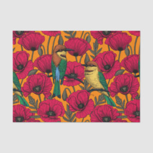 Papier Mousseline Mangeurs d'abeilles et pavots sur orange