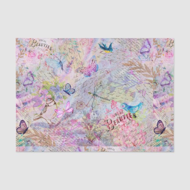 Papier Mousseline Manuscrit rose floral de papillon d'oiseaux de (Recto)