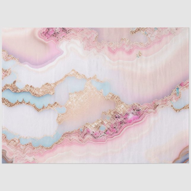 Papier Mousseline Marbre Agate Populaire Blue Rose Gold Collection (Recto)