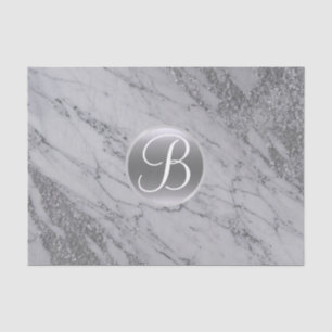 Papier Mousseline Marbre Argent Pailleté Glam Monogramme Lettre Init